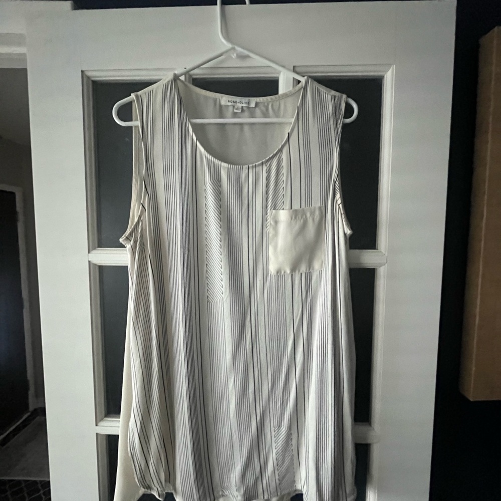 Rose & Olive Striped Sleeveless Blouse - Cream and Gray